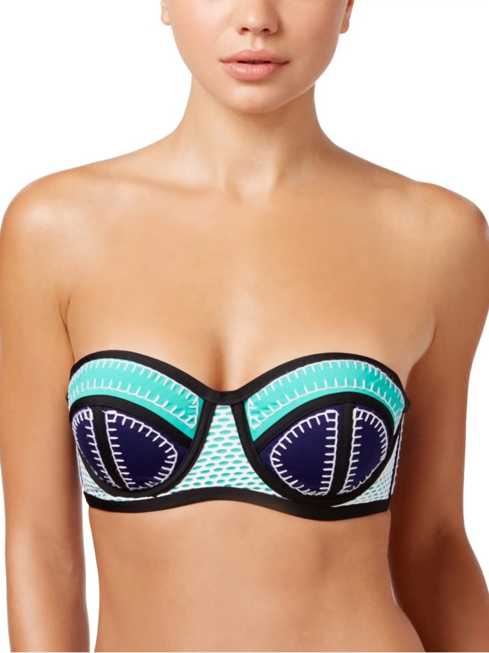 Bar III Women's Whip It Good Strapless Colorblocked Underwire Bikini Top